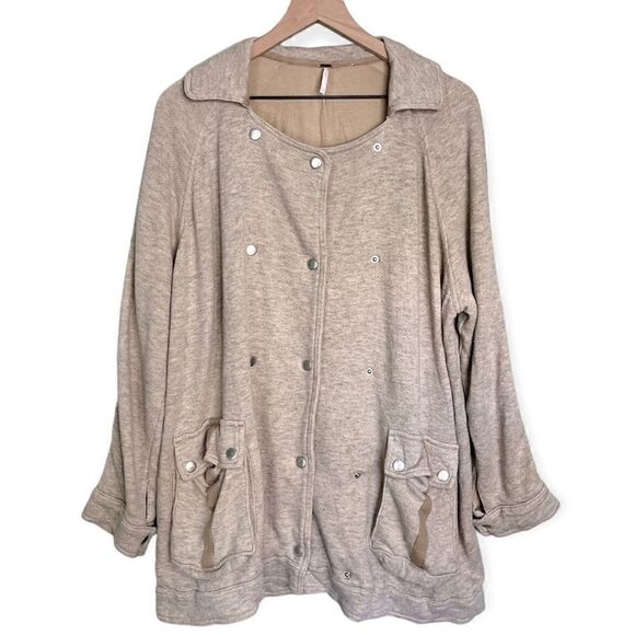 Free People Linen Blend‎ Double Breasted Slouchy Jacket in Beige Size Small - Picture 2 of 11